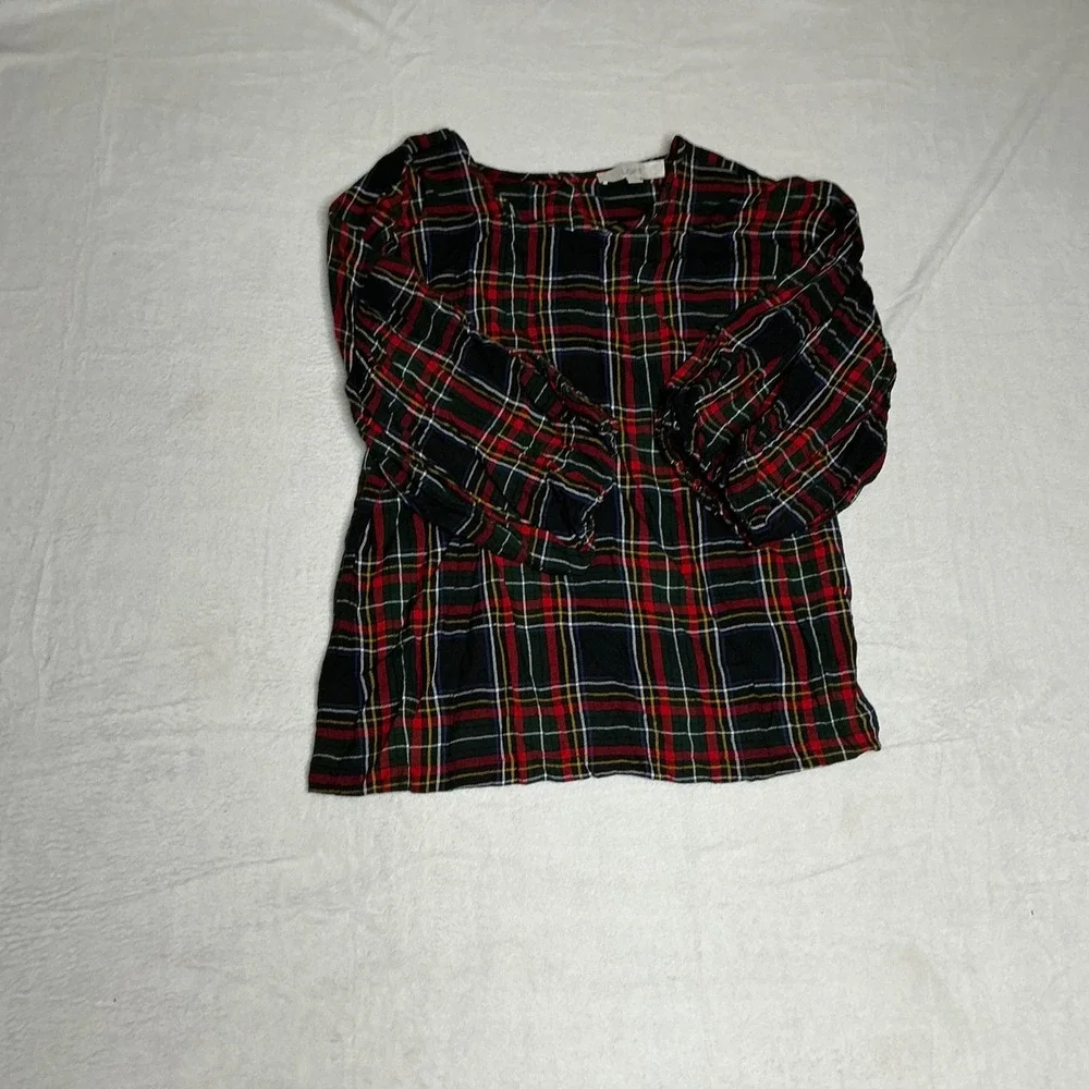 LOFT Womens Plaid Long Sleeve Button Back Casual Top‎ Size M